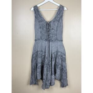 Sakkas Dress Womens 1X/2X Gray Boho Embroidered Sleeveless Handkerchief NWT